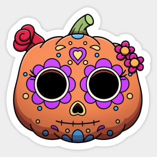 Sugar Skull Pumpkin Female Sticker